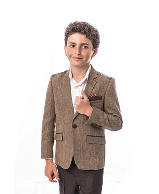 Elie Balleh Boys Brown Slim Fit Tweed Blazer