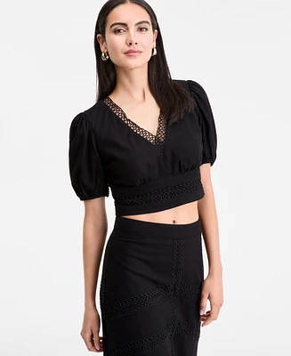 I.n.c. International Concepts Women's Crochet-Trim Cropped Blouse, Exclusively at Macy's