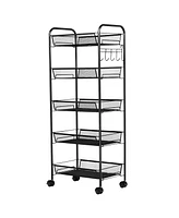 5 Tier Mesh Rolling File Utility Cart Storage Basket-Black