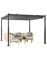 10 x 10 Feet Outdoor Pergola with Retractable Canopy and Metal Columns