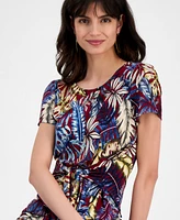 Connected Women's Printed Tie-Front Sheath Dress