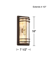 Habitat Modern Industrial Outdoor Wall Light Fixtures Set of 2 Bronze Warm Brass 16" Clear Glass Shade for Post Exterior Barn Deck House Porch Ya