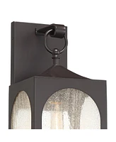 Tyne Modern Outdoor Wall Light Fixtures Set of 2 Bronze Metal Lantern Frame 20 1/2" Seedy Glass Panels for Post Exterior Barn Deck House Porch Ya