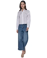 Karl Lagerfeld Paris Women's Cropped Button-Front Shirt