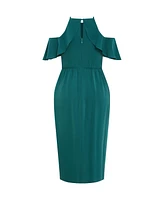 City Chic Plus Love Siren Ruffle Shoulder Dress