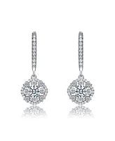 White Gold Plating with Clear Round Cubic Zirconia Leverback Dangle Earrings