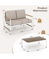 2 Pcs Patio Furniture Set Loveseat Sofa with Coffee Table Thick Cushions