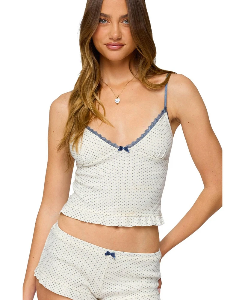 Edikted Women's Avalon Dotted Pointelle Ruffle Tank Top