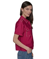 Karl Lagerfeld Paris Women's Studded Short-Sleeve Shirt