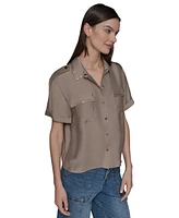 Karl Lagerfeld Paris Women's Studded Short-Sleeve Shirt