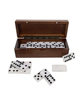 We Games Double 6 Marbleized Dominoes in Magnetic Wooden Travel Box, White Color