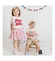 Sweet Wink Baby Girls Stars and Stripes Patch Short Sleeve T-Shirt