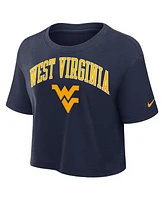 Nike Women's Navy West Virginia Mountaineers Power Pursuit Athletic Prep Arch Performance Cropped T-Shirt