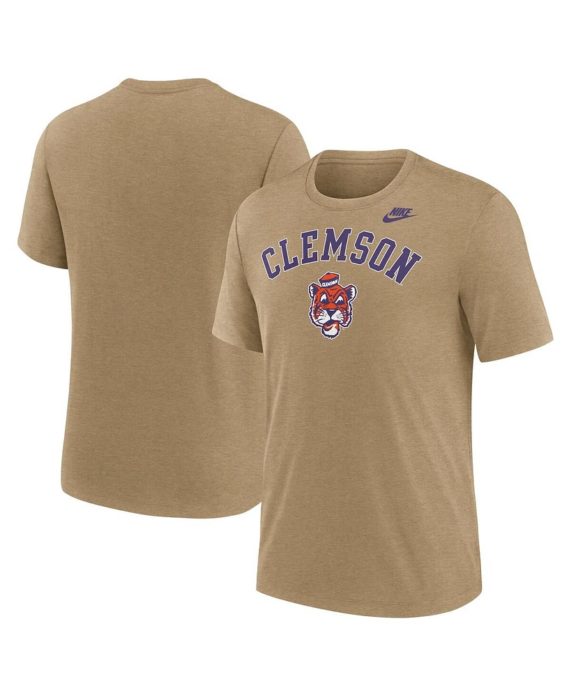 Nike Men's Heather Light Brown Clemson Tigers Legacy Arch Tri-Blend T-Shirt