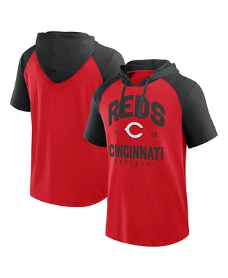 Fanatics Men's Red Cincinnati Reds Prime Raglan Short Sleeve Hoodie T-Shirt