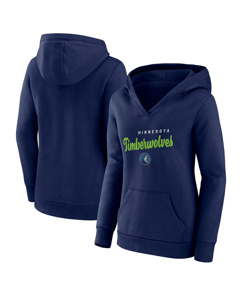 Logo Athletic Women's Navy Minnesota Timberwolves Triumphant V-Neck Pullover Hoodie