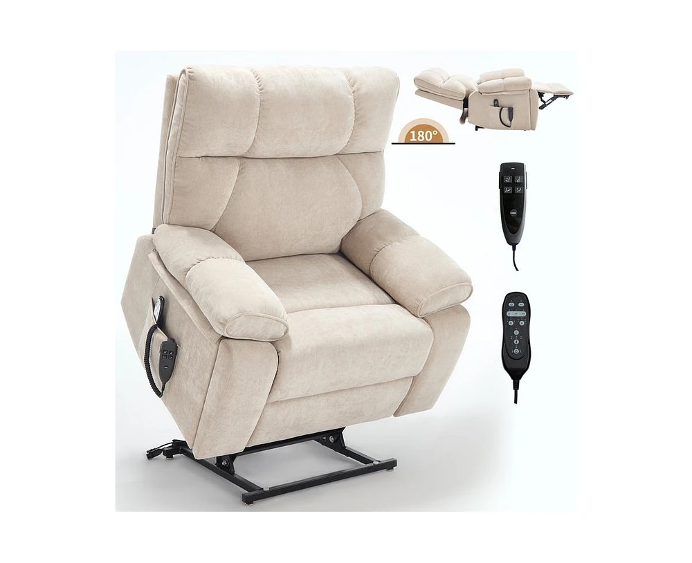 Heat Massage Dual Motor Infinite Position Up to 350 Lbs Large Electric Power Lift Recliners with Hidden Cup Holders, Power-Remote