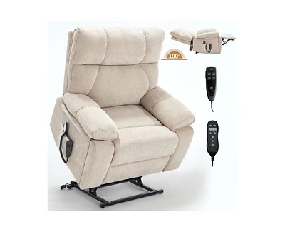 Heat Massage Dual Motor Infinite Position Up to 350 Lbs Large Electric Power Lift Recliners with Hidden Cup Holders, Power-Remote
