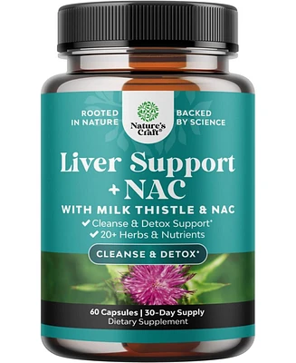 Liver Support + Nac Capsules | Supports Liver Cleanse | N Acetyl Cysteine Silymarin Milk Thistle, Choline Bitartrate & Berberine | 60ct