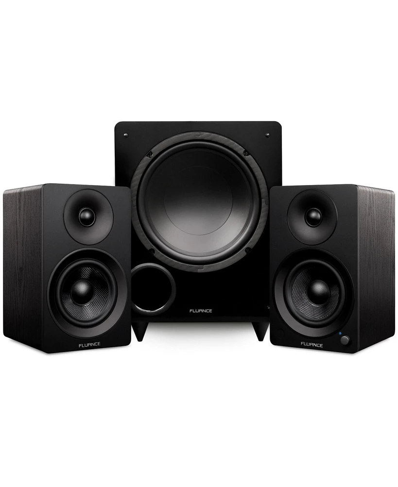 Fluance Ai41 Powered 5" Stereo Bookshelf Speakers (Lucky Bamboo), DB10 10" Low Frequency Ported Front Firing Subwoofer (Black Ash),