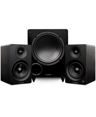 Fluance Ai41 Powered 5" Stereo Bookshelf Speakers (Lucky Bamboo), DB10 10" Low Frequency Ported Front Firing Subwoofer (Black Ash),