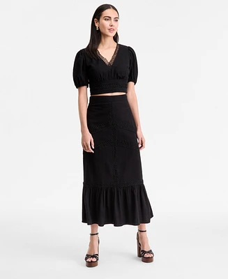 I.n.c. International Concepts Women's Crochet-Trim Maxi Skirt, Exclusively at Macy's