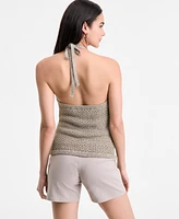 I.n.c. International Concepts Women's Floral-Applique Metallic-Knit Halter Top, Exclusively at Macy's