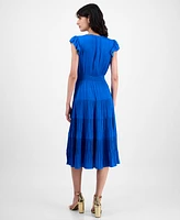 T Tahari Women's Tiered V-Neck Flutter-Sleeve Midi Dress