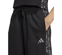 adidas Women's Leopard-Print Stripes Relaxed Wide-Leg Pants