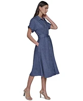 Karl Lagerfeld Women's Belted Pinstripe Midi Dress