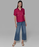 Karl Lagerfeld Paris Petite Textured Studded Blouse
