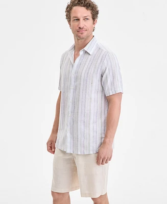 Club Room Men's Elevated Barry Regular-Fit Stripe Button-Down Linen Shirt, Exclusively at Macy's