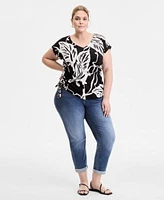 I.N.C. International Concepts Plus Size Printed Side Tie V Neck Top Slim Tech Rolled Cuff Boyfriend Jeans Exclusively At Macys