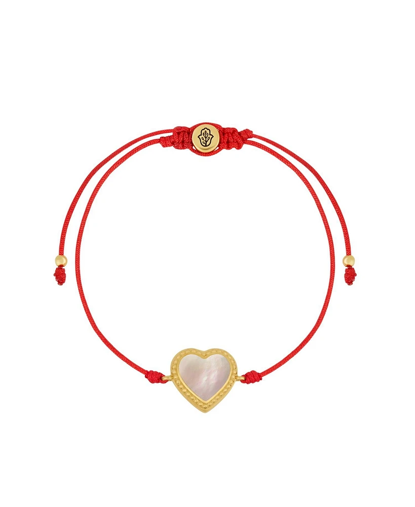 Sincere Love Mother Of Pearl Heart Red String Bracelet