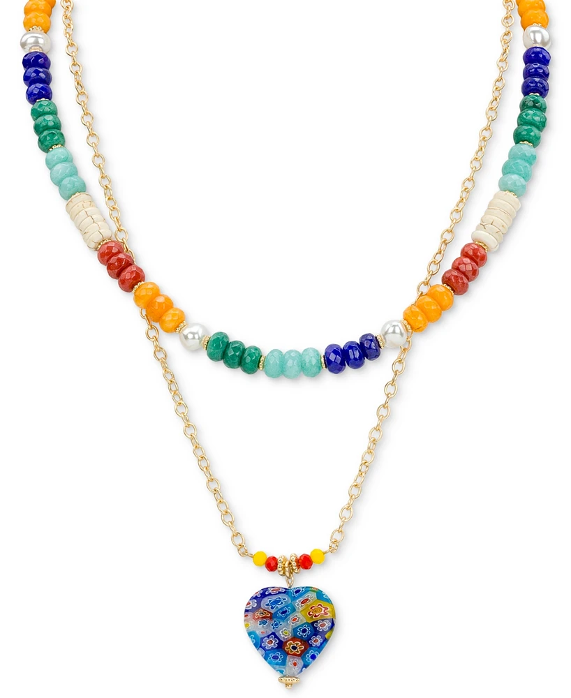 Patricia Nash Gold-Tone 2-Pc. Set Beaded & Heart Pendant Convertible Layered Necklace, 19" + 3" extender