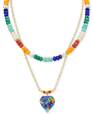 Patricia Nash Gold-Tone 2-Pc. Set Beaded & Heart Pendant Convertible Layered Necklace, 19" + 3" extender