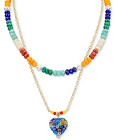 Patricia Nash Gold-Tone 2-Pc. Set Beaded & Heart Pendant Convertible Layered Necklace, 19" + 3" extender
