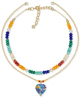 Patricia Nash Gold-Tone 2-Pc. Set Beaded & Heart Pendant Convertible Layered Necklace, 19" + 3" extender
