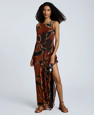 Kenneth Cole Women's Printed Ruffled High-Low Maxi Dress
