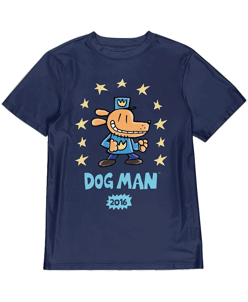 Dog Man Boys Surrounded By Stars Youth Navy Crew Neck Short Sleeve T-shirt -Xl