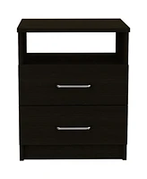 Nightstand with Open Compartment and Two Drawers for Bedroom Storage and Bedside Use