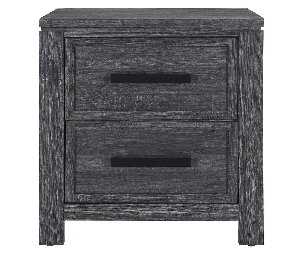 25" Distressed Dark Grey Two Drawer Wood Nightstand