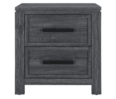 25" Distressed Dark Grey Two Drawer Wood Nightstand
