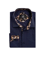 Elie Balleh Big Boys Navy Slim Fit Jacquard Dot Shirt