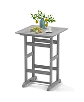 30 Inch Square Bar Table Dining Table with Slatted Tabletop for Poolside-Gray