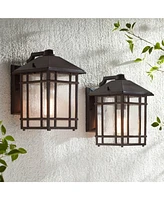 Jardin du Jour Sierra Craftsman Rustic Farmhouse Outdoor Wall Light Fixtures Set of 2 Rubbed Bronze 11" Seedy Glass for Exterior Barn Deck House