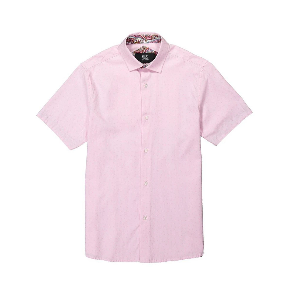 Elie Balleh Big Boys Pink Solid Jacquard Slim Fit Short Sleeve Shirt
