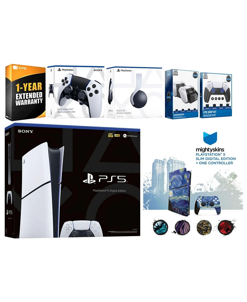 Sony Playstation 5 Slim Digital with Pulse Headset, Extra Edge Controller, Fps Grip Kit