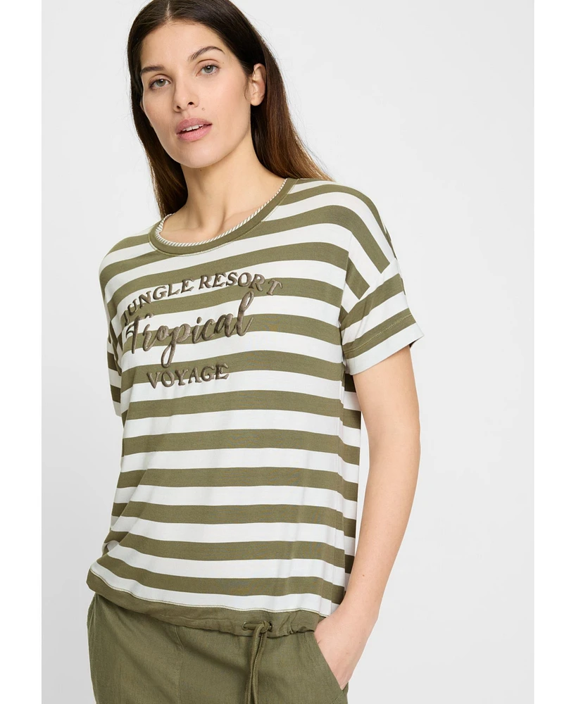 Olsen Women's Striped Tee with Puff Print Detail