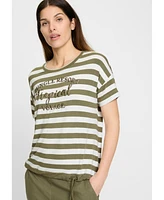 Olsen Women's Striped Tee with Puff Print Detail
